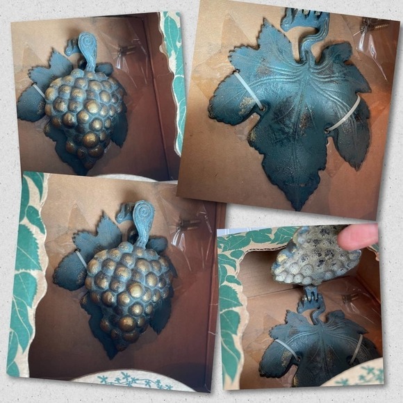 FLORA FAUNA Solid Brass Door Knocker Grapes Green Gold New Vintage - Picture 13 of 15